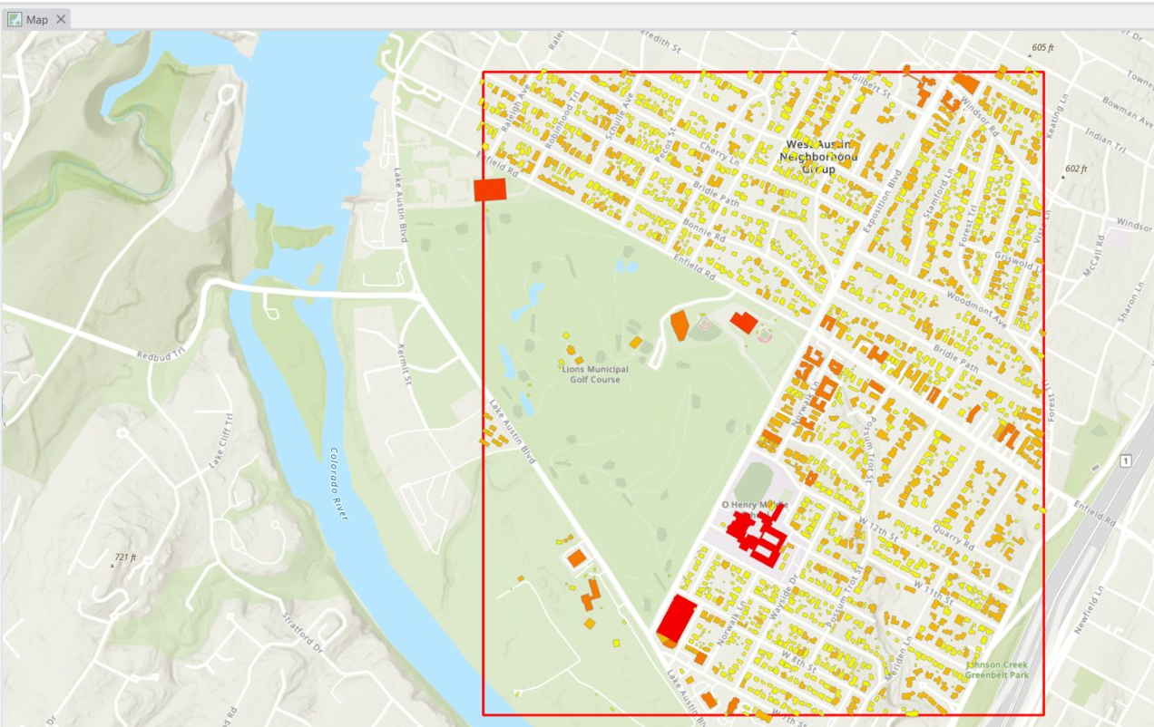 Per-building rooftop solar potential, West Austin, from 1 m LiDAR
