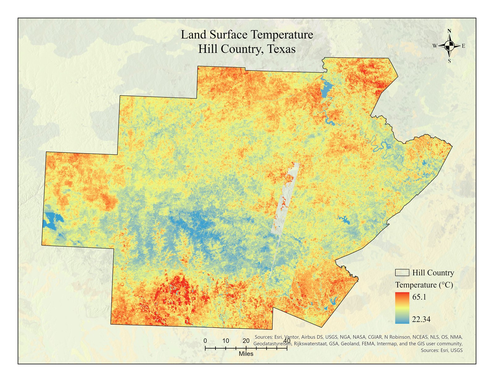 Land surface temperature map