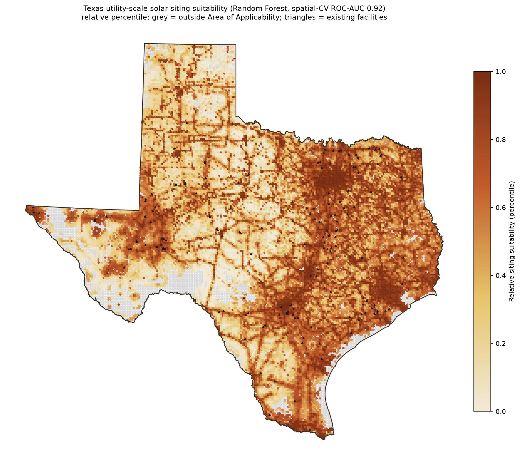 Relative solar siting suitability across Texas from a Random Forest model